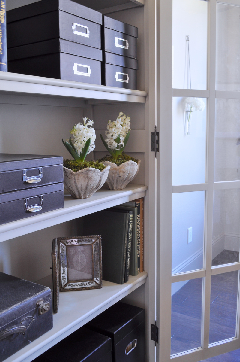 Beautiful Home Office with Restoration Hardware Bookcase Cabinet