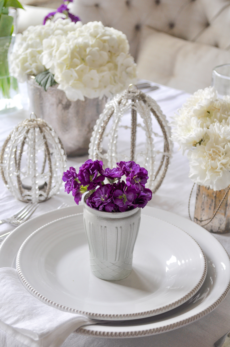 Easter Place Setting with Flowers Tablescape Dining Room White L