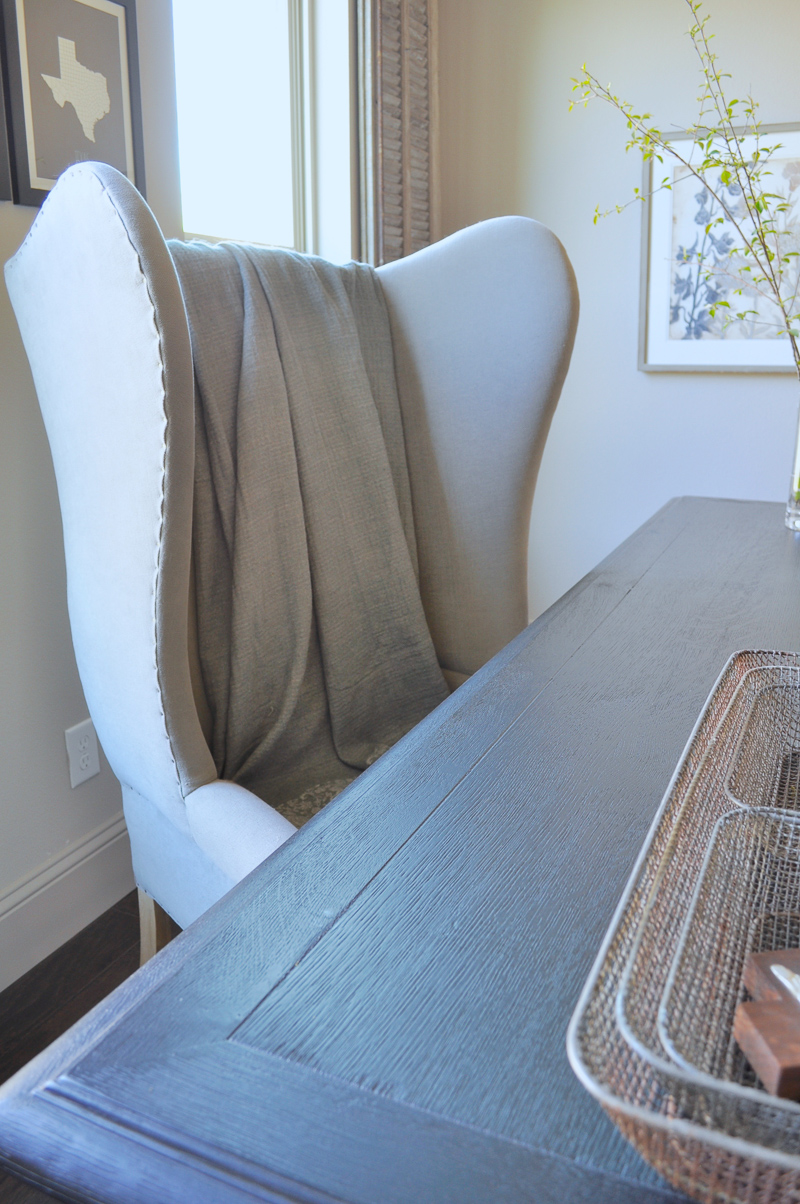 Gray Linen Wingback Chair in Study Home Office