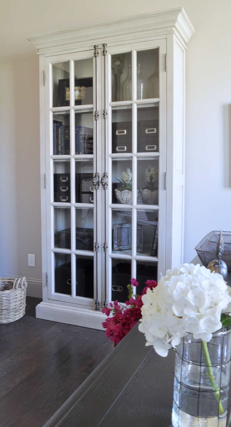 Home Office with Black Desk and Large Book Case