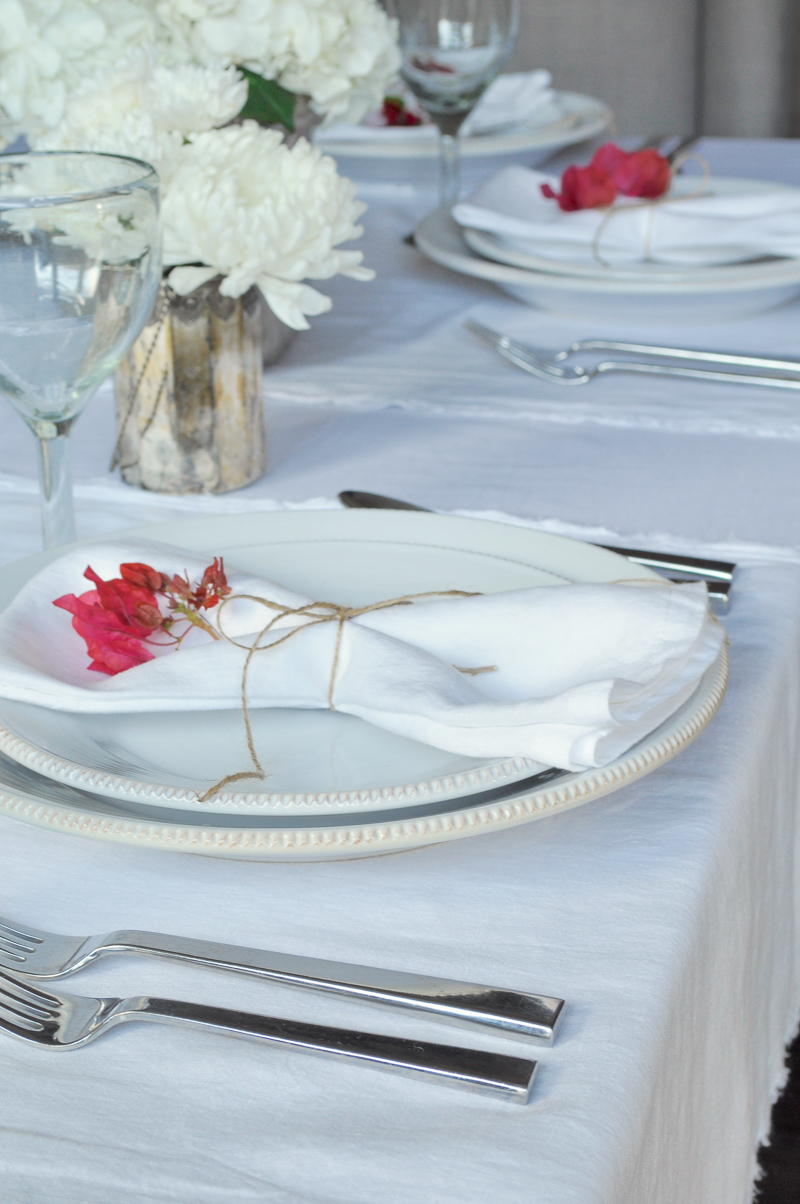 Place Setting with Flowers Tablescape Dining Room Bougainvillea