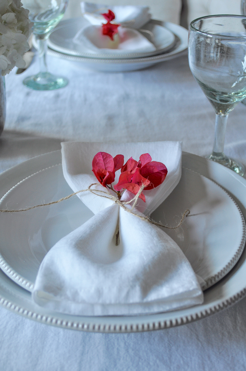 Place Setting with Flowers Tablescape Dining Room Bougainvillea