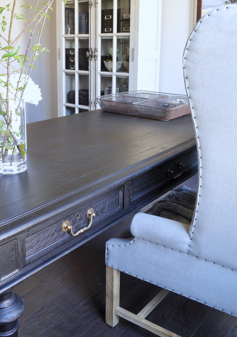 Study with Black Desk, Wingback Chair, Hutch by Restoration Hard