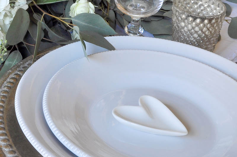 White Dishes with Silver Votive and Charger