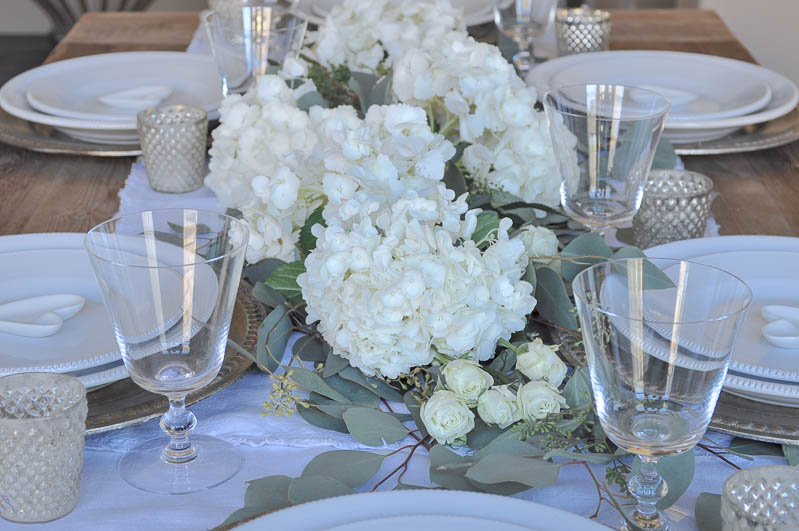 White Place Setting with Floral Runner