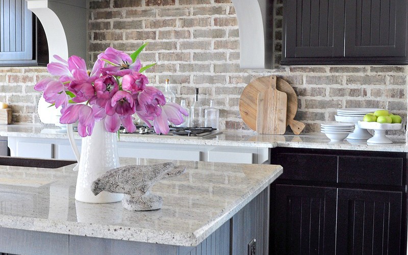 Kitchen black beadboard cabinets