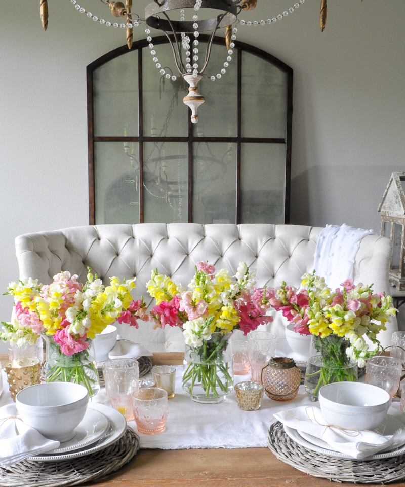 White Dining Room with Spring Flowers