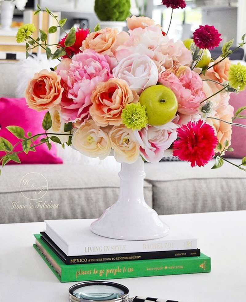 Cake Stand on Coffee Table a Gorgeous Floral Arrangement by Home and Fabulous