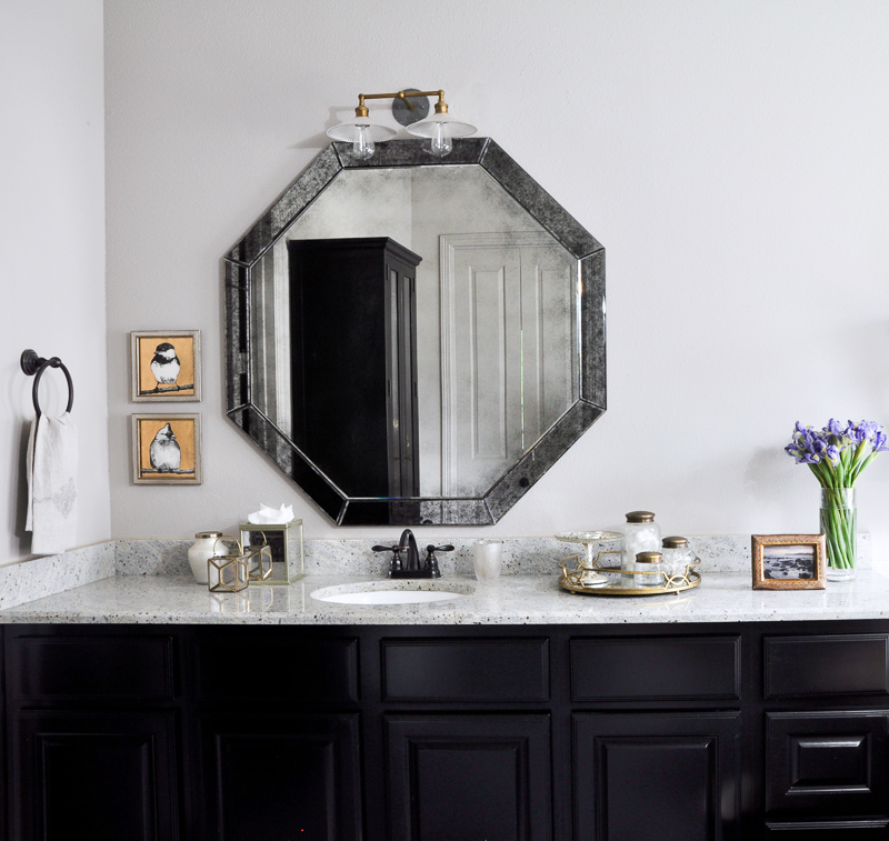 Gorgeous Bathroom with Black Cabinets and Accesories