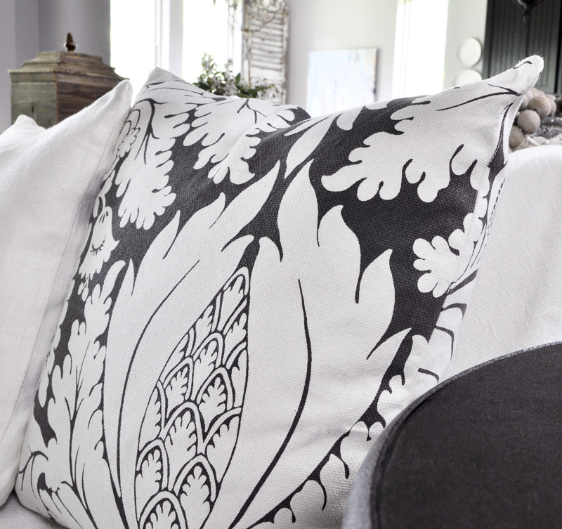 Damask Print Summer Pillow Gray and White