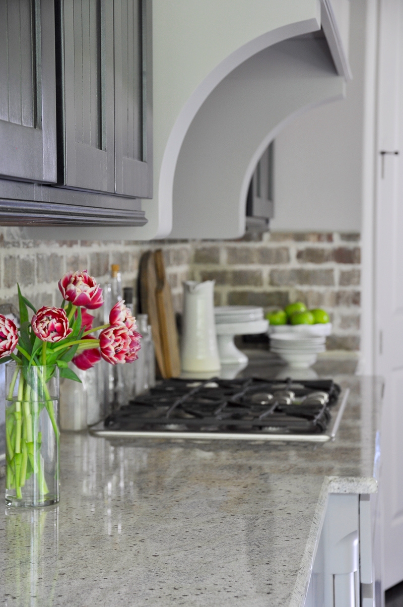 Industrial Kitchen Brick Backsplash and White Pottery Accessories-2