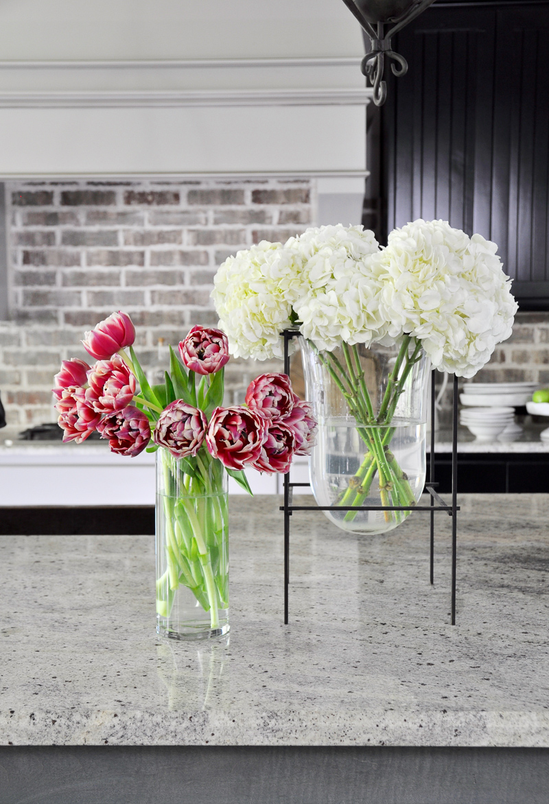 Kitchen Flowers in Glass Vases_