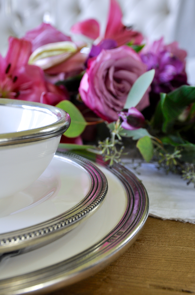 ceramic dish details with pewter rims casual or elegant dining