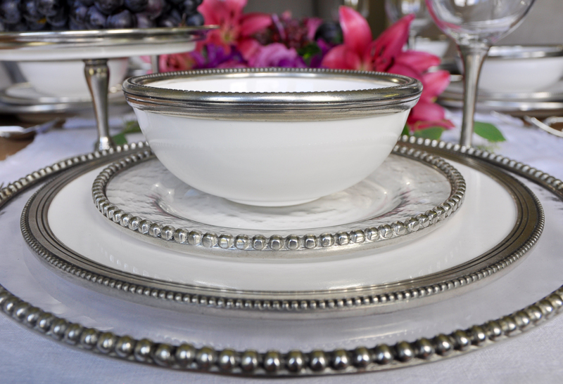 dinnerware with beaded rim ceramic and pewter so gorgeous