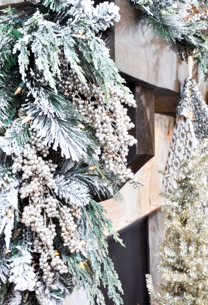 A Rustic Holiday Mantle with Flocked Garland Decor Gold Designs