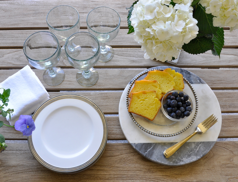 outdoor patio table with snacks 