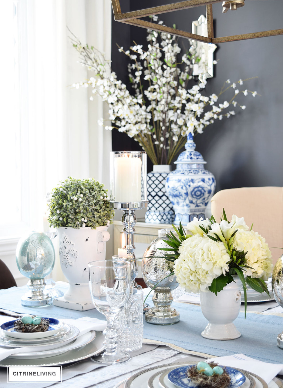 FALL KITCHEN DECOR IN BLUE, WHITE + GOLD - CITRINELIVING