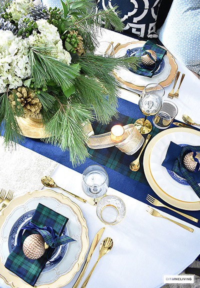 FALL KITCHEN DECOR IN BLUE, WHITE + GOLD - CITRINELIVING