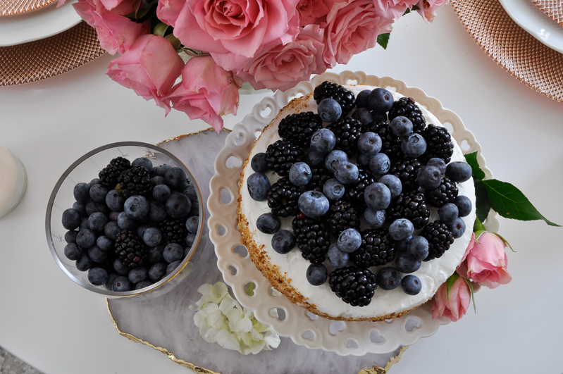 cake and berries on a beautiful valentines table