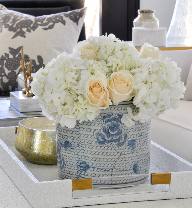 coffee table accessories blue and white