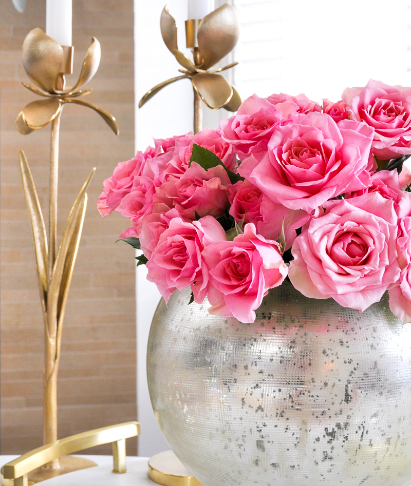 glam valentines table with silver, gold and pink