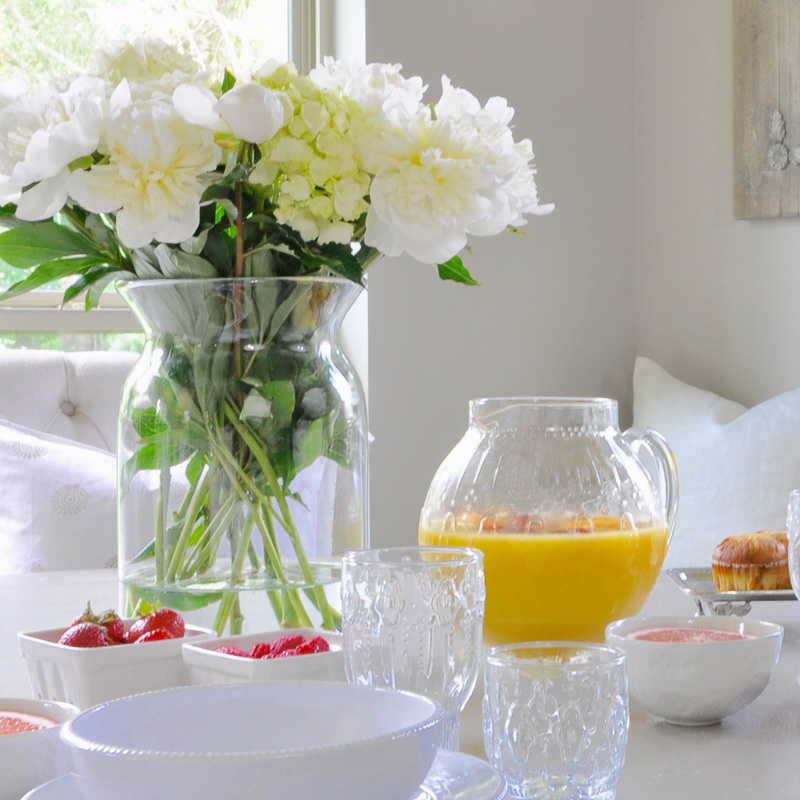 gorgeous breakfast spread in bright breakfast nook