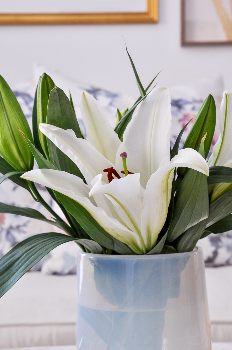 simple easter lilies arrangement