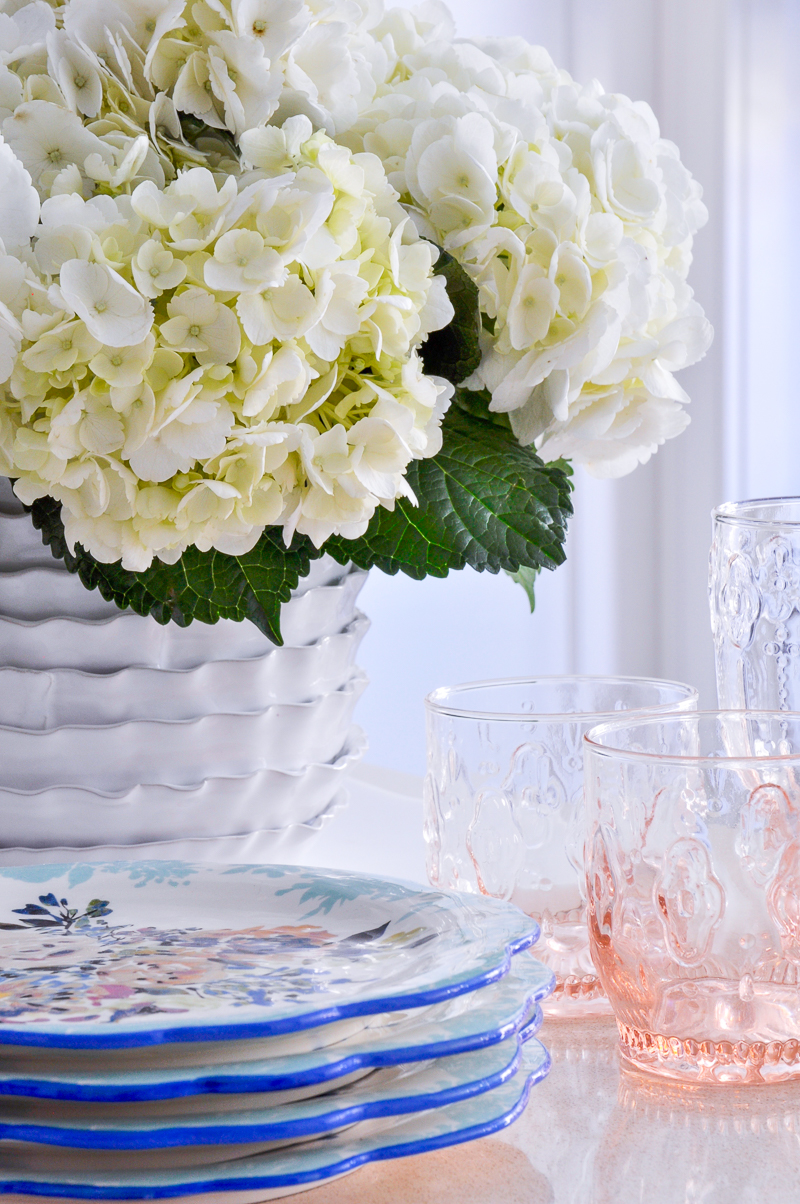 beautiful easter arrangement with pink glassware