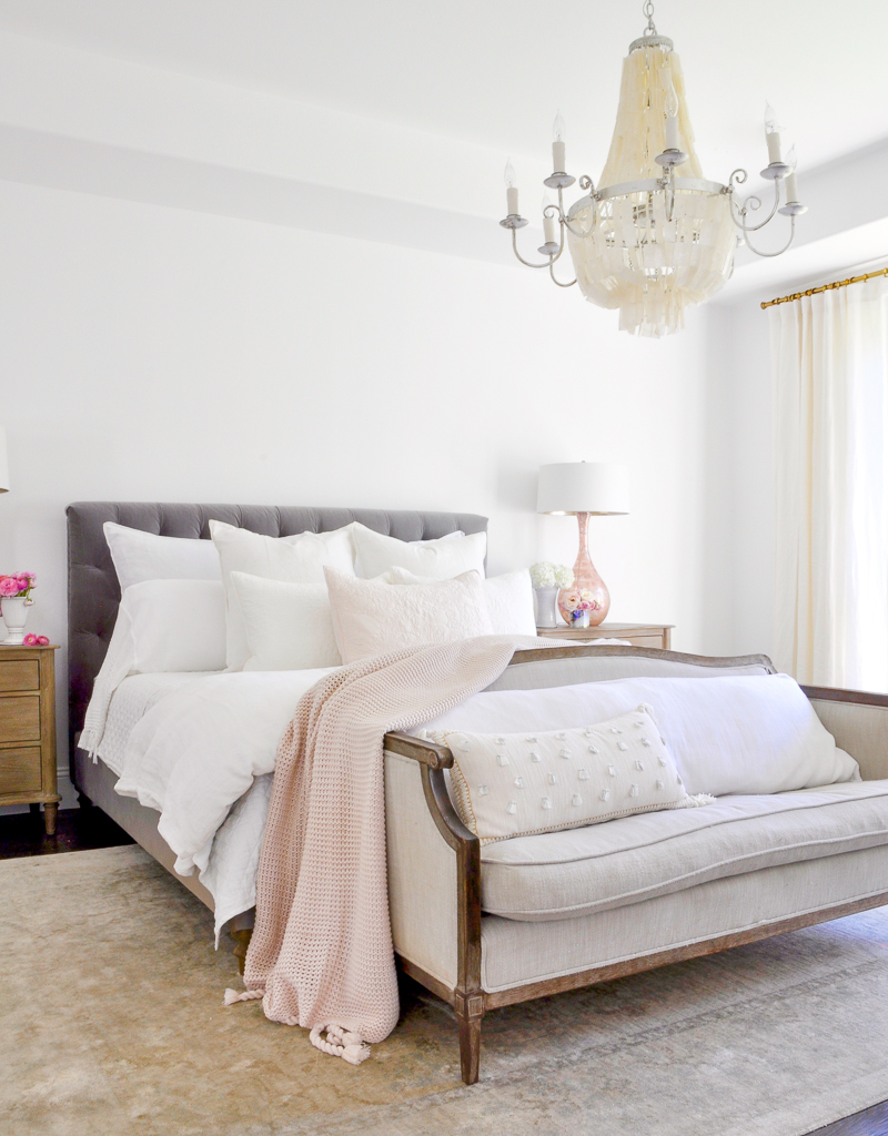 beautiful white and blush bedroom