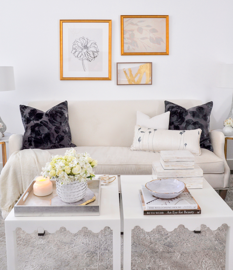 beautiful white living room with gold accents