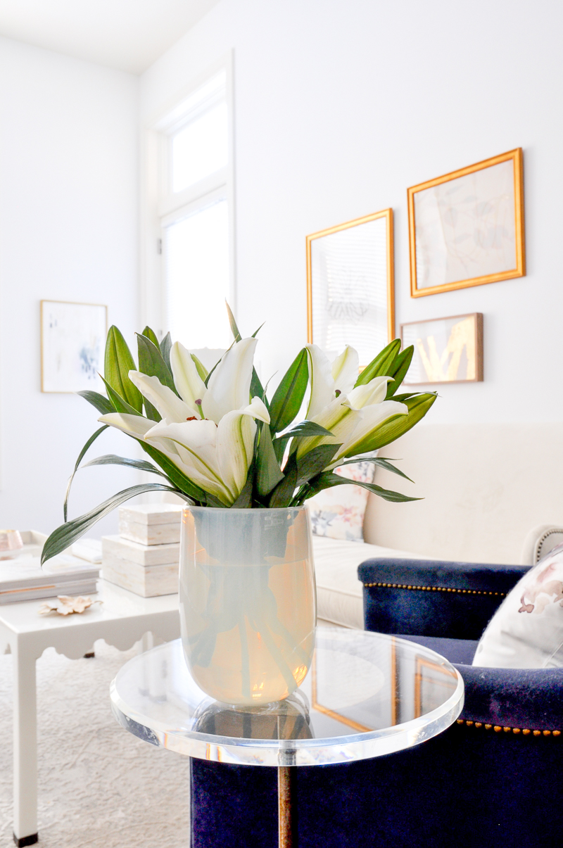 white vase with lilies