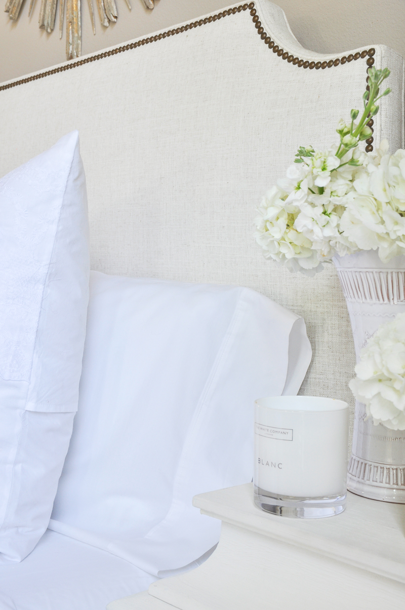 beautiful white bedding and sheets