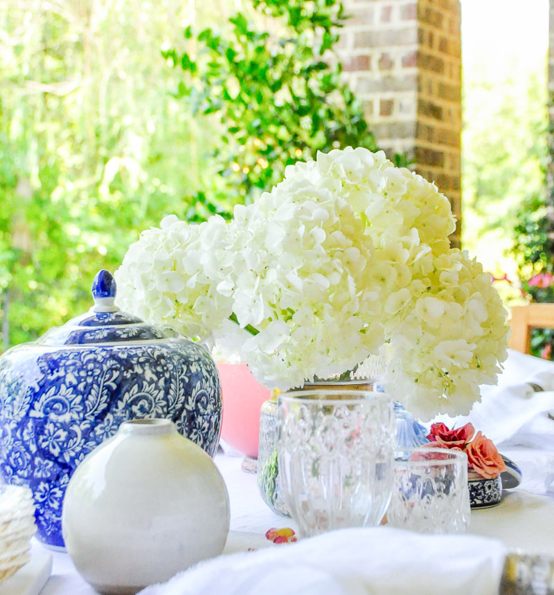 Hydrangea ginger jar centerpiece