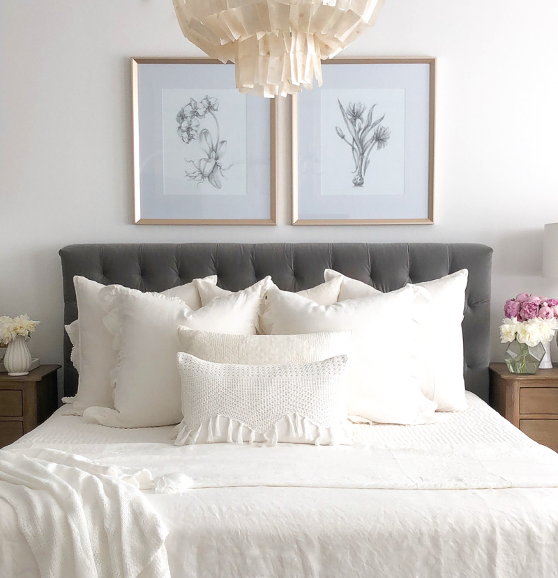 Bedding sources gray bed white linens 