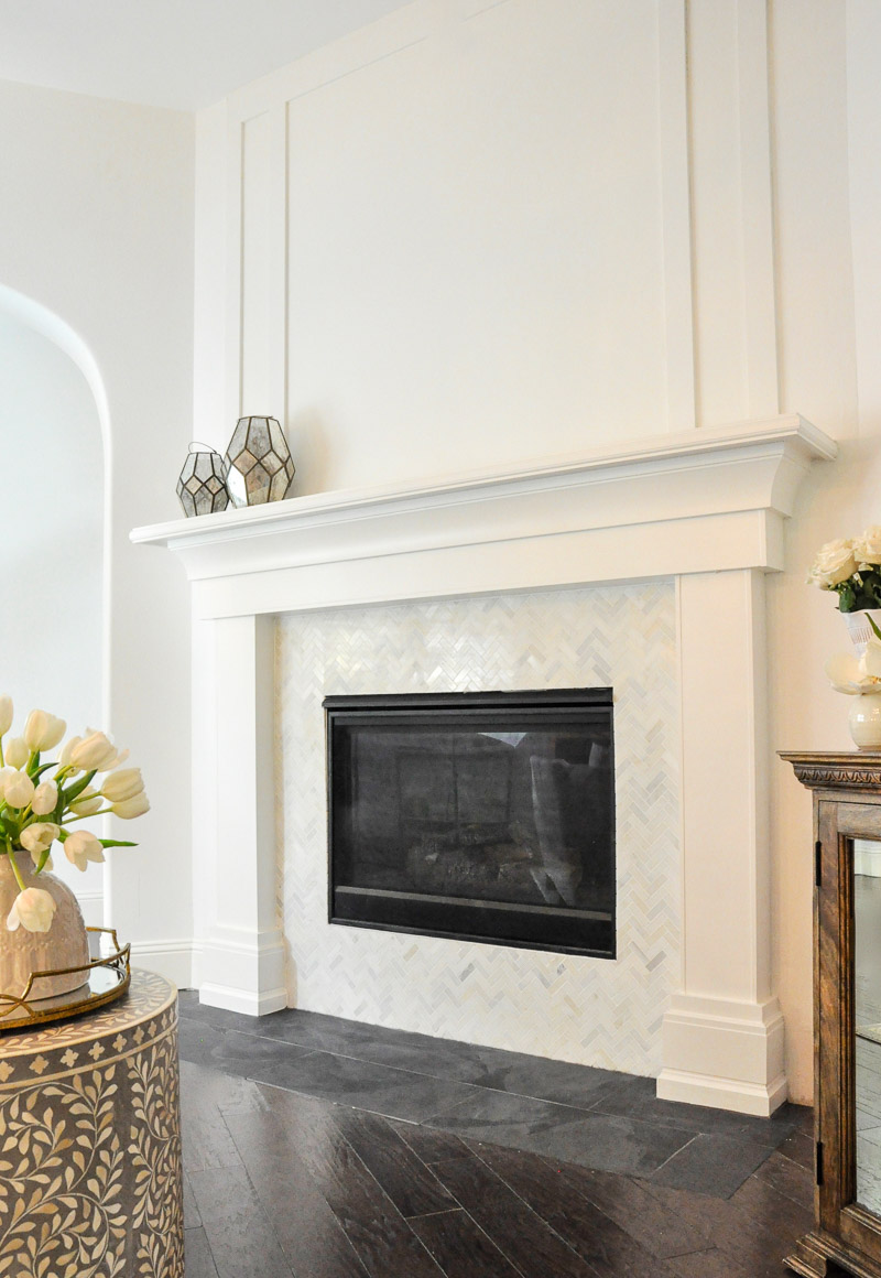 white fireplace surround