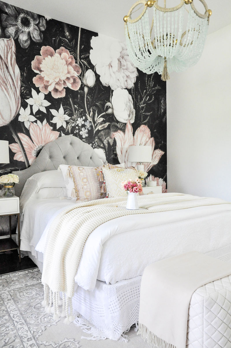 bedroom dark floral wallpaper mural 