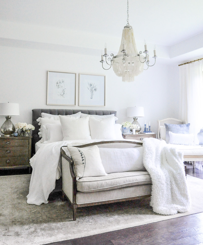 elegant gray white master bedroom 