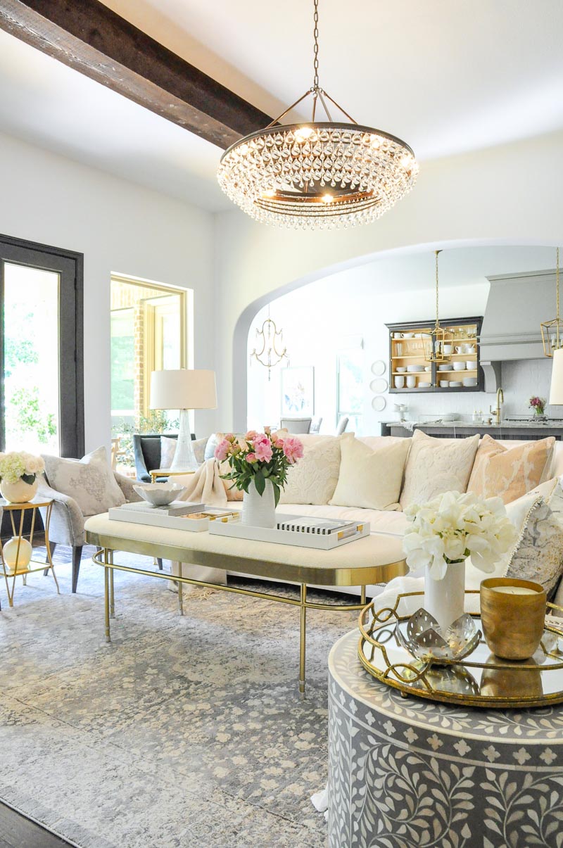 Beautiful white gray living room gold accents