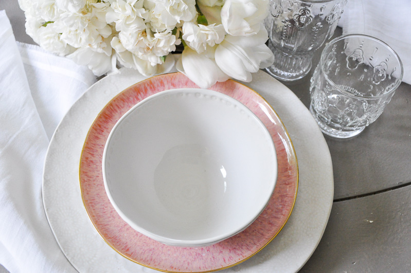 Blush pink white place setting