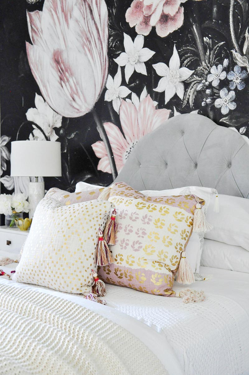 Pink and gold bed pillows