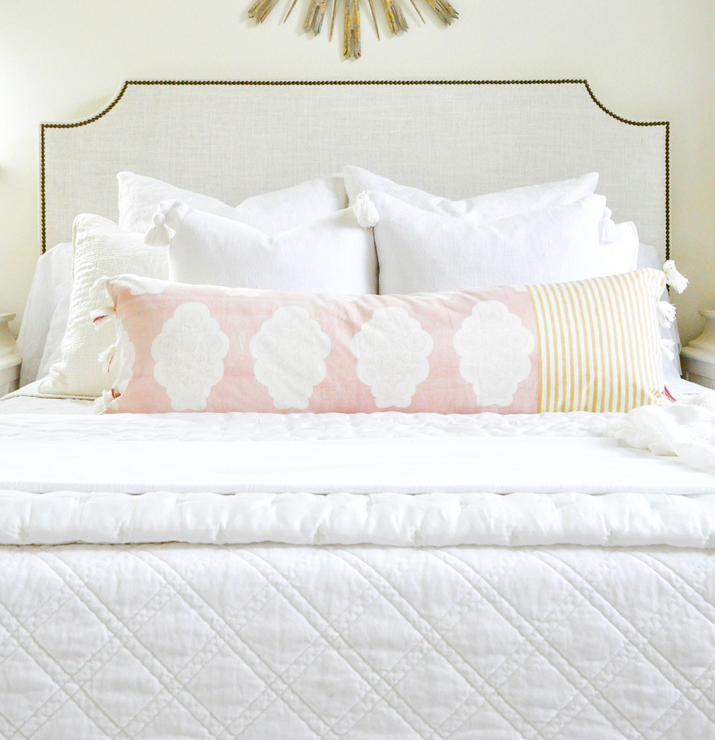 beautiful white layered bedding