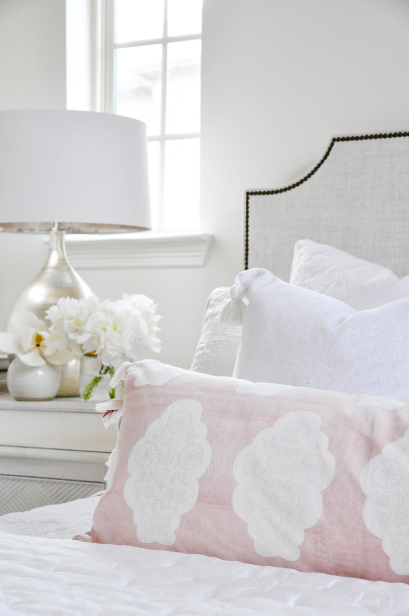 white bedroom bedside styled accessories