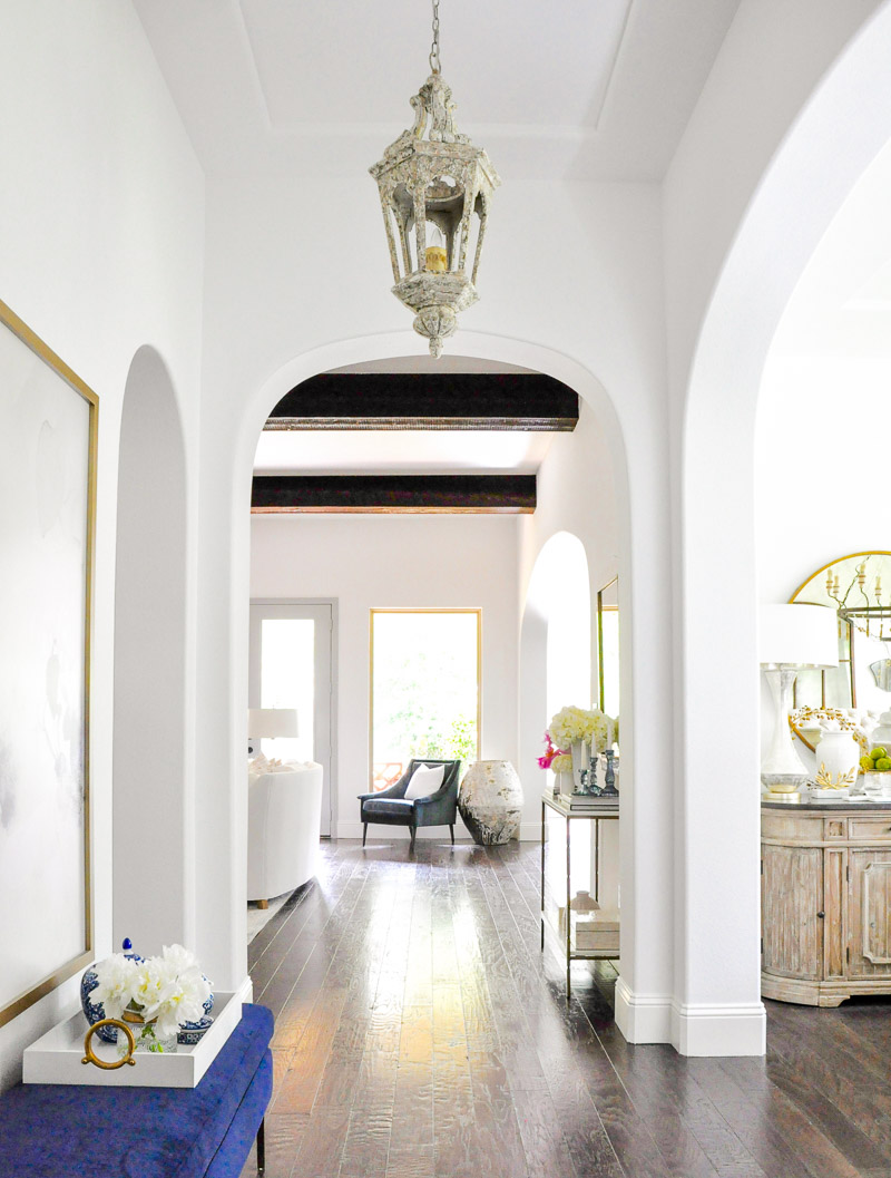 Arched entry hall wood beams 