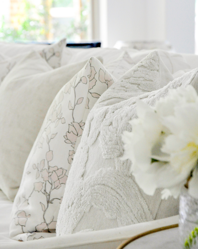 white sofa pillows