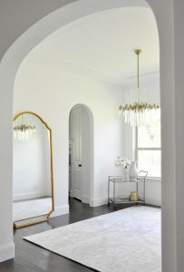 Beautiful gold framed transitional floor mirror