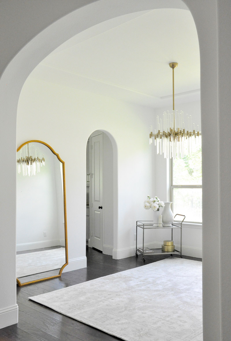 Beautiful gold framed transitional floor mirror 