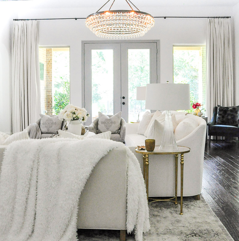 Fall living room cozy throw white furniture 