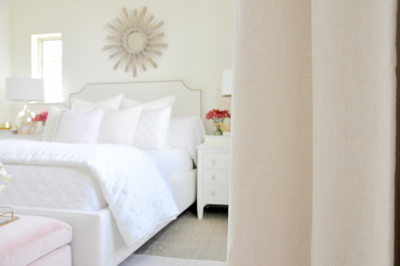 Guest bedroom draperies white linen 