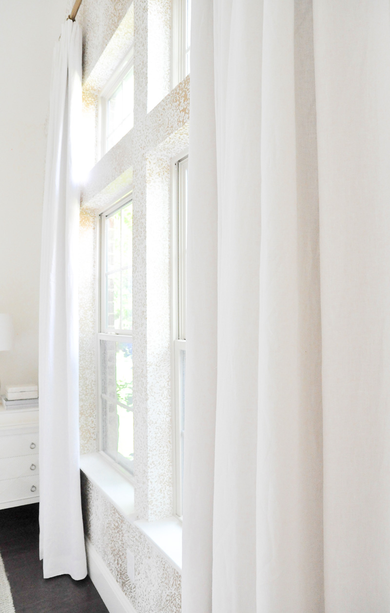 Guest bedroom white lining draperies 