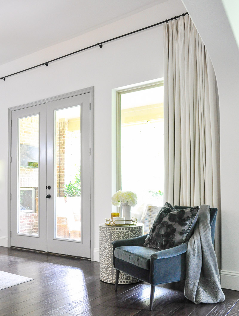 White living room custom white drapery panels